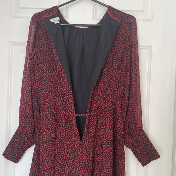 Boden Dress Poinsettia Blossom Leopard Print Size US 2P Red Black Sheer Lined - Picture 10 of 10